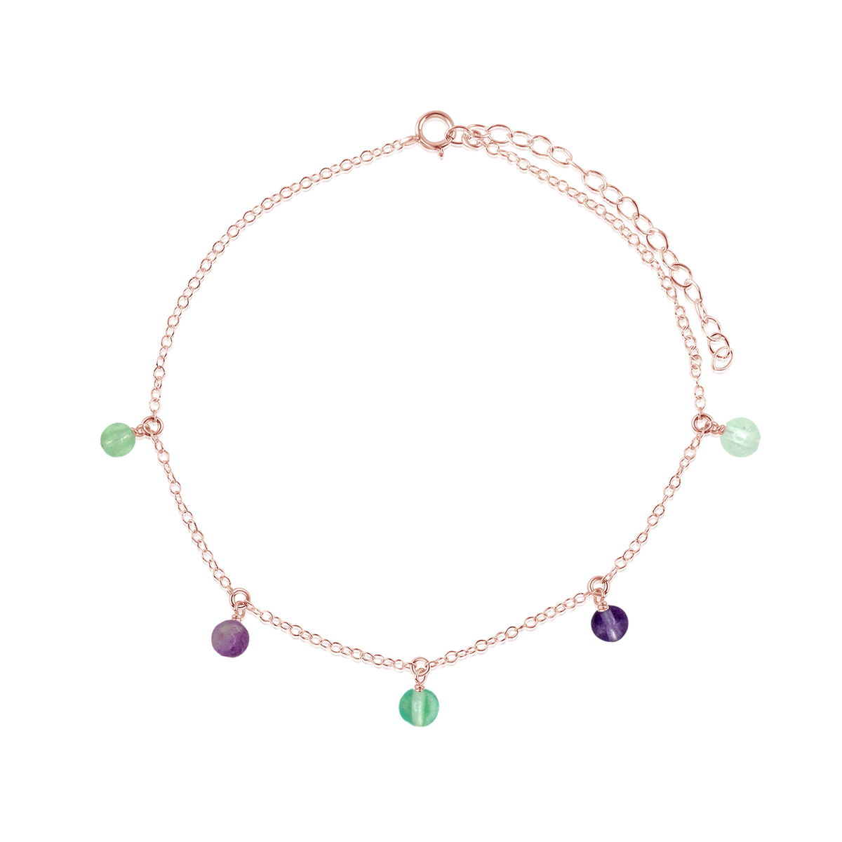 Boho Fluorite Gemstone Bead Drop Anklet