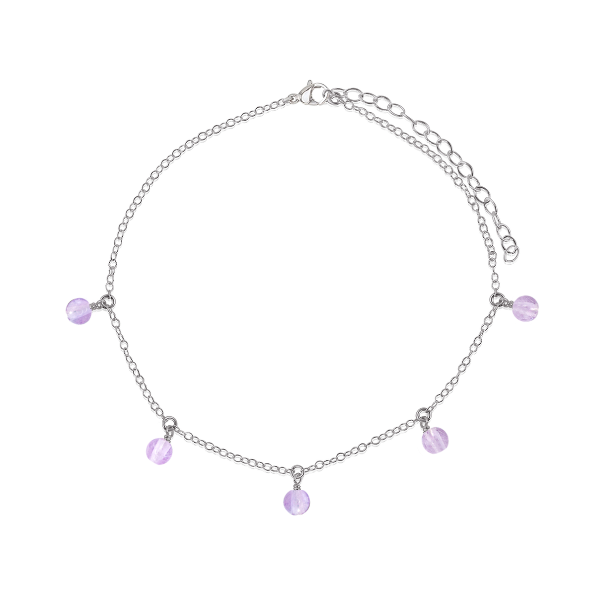 Boho Pink Amethyst Gemstone Bead Drop Anklet