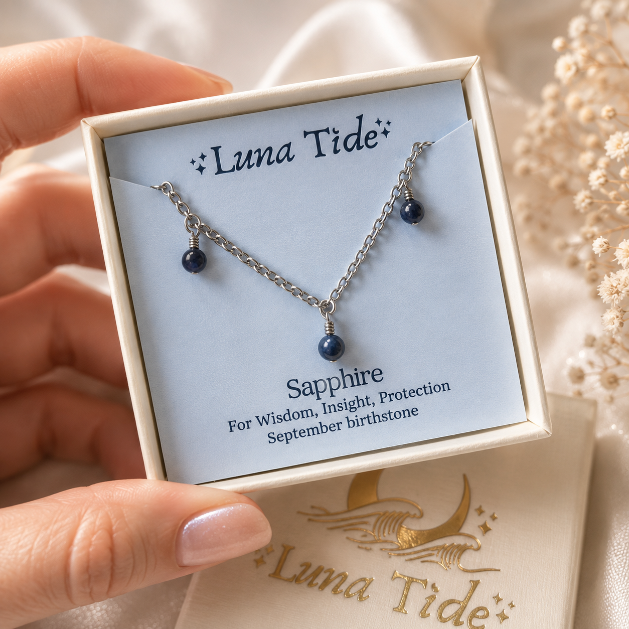 Boho Blue Sapphire Gemstone Bead Drop Anklet