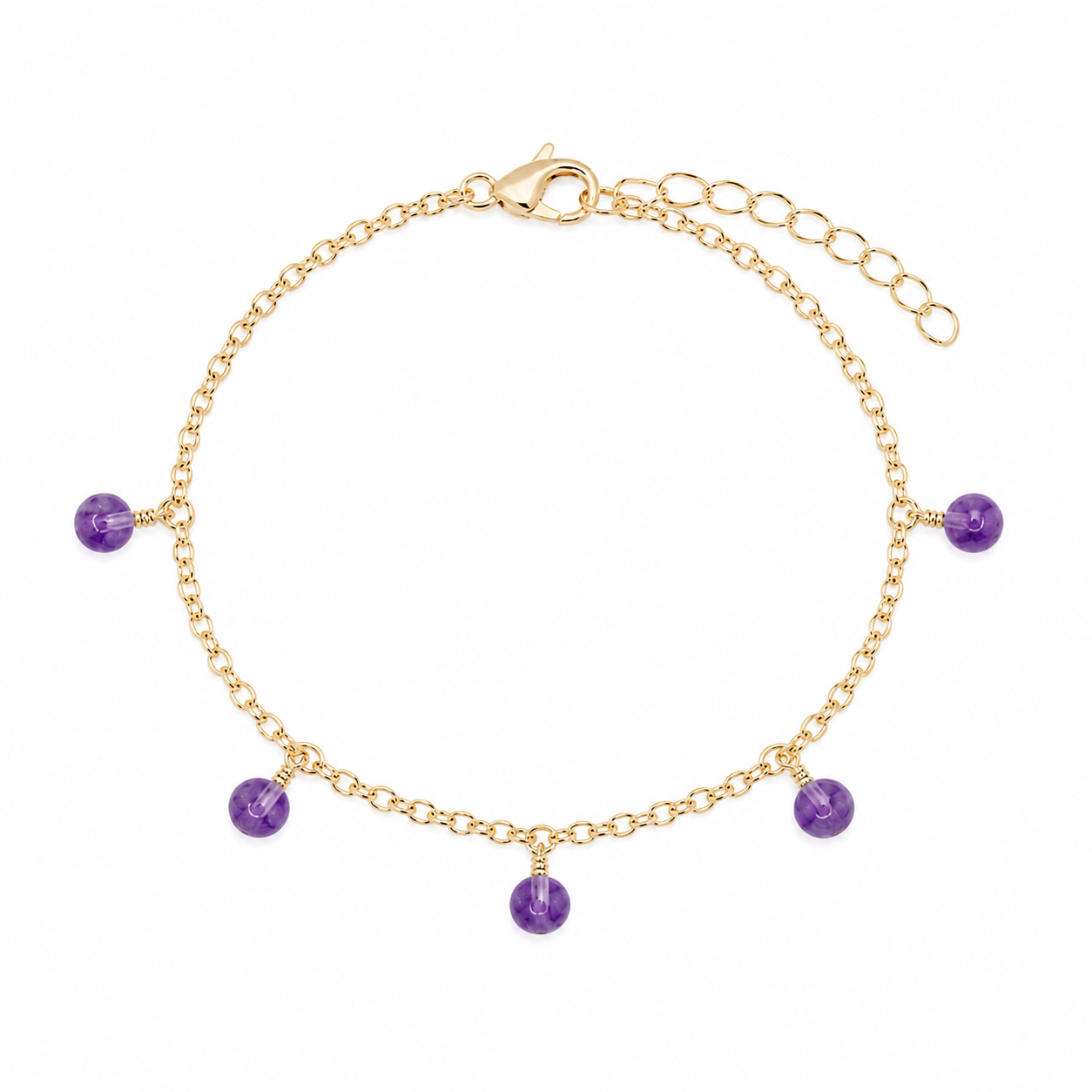 Amethyst Boho Gemstone Bead Drop Charm Bracelet