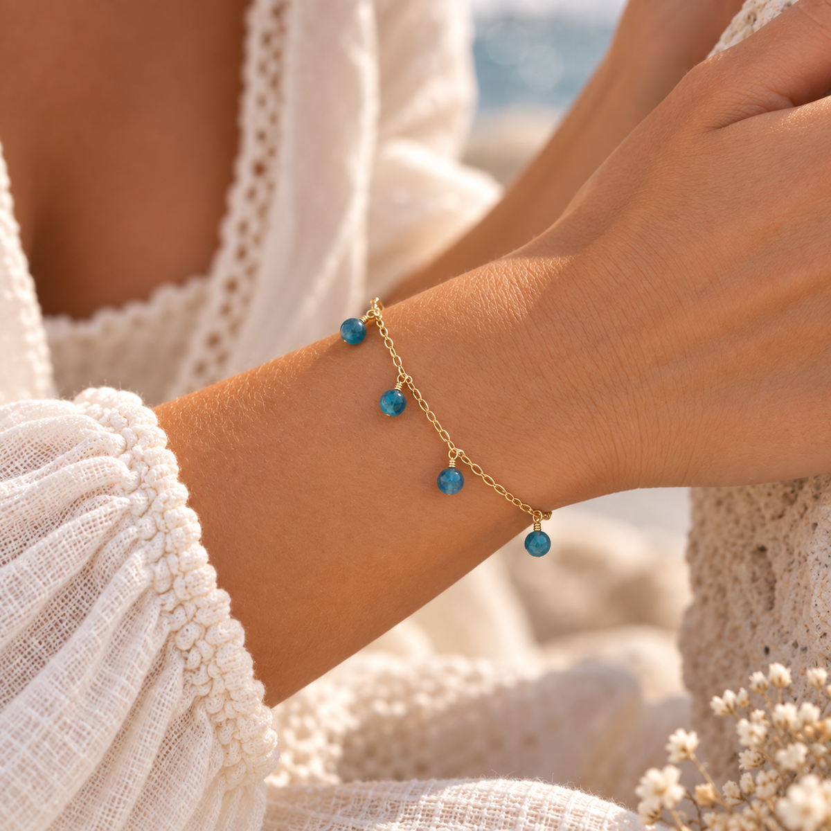 Apatite Boho Gemstone Bead Drop Charm Bracelet