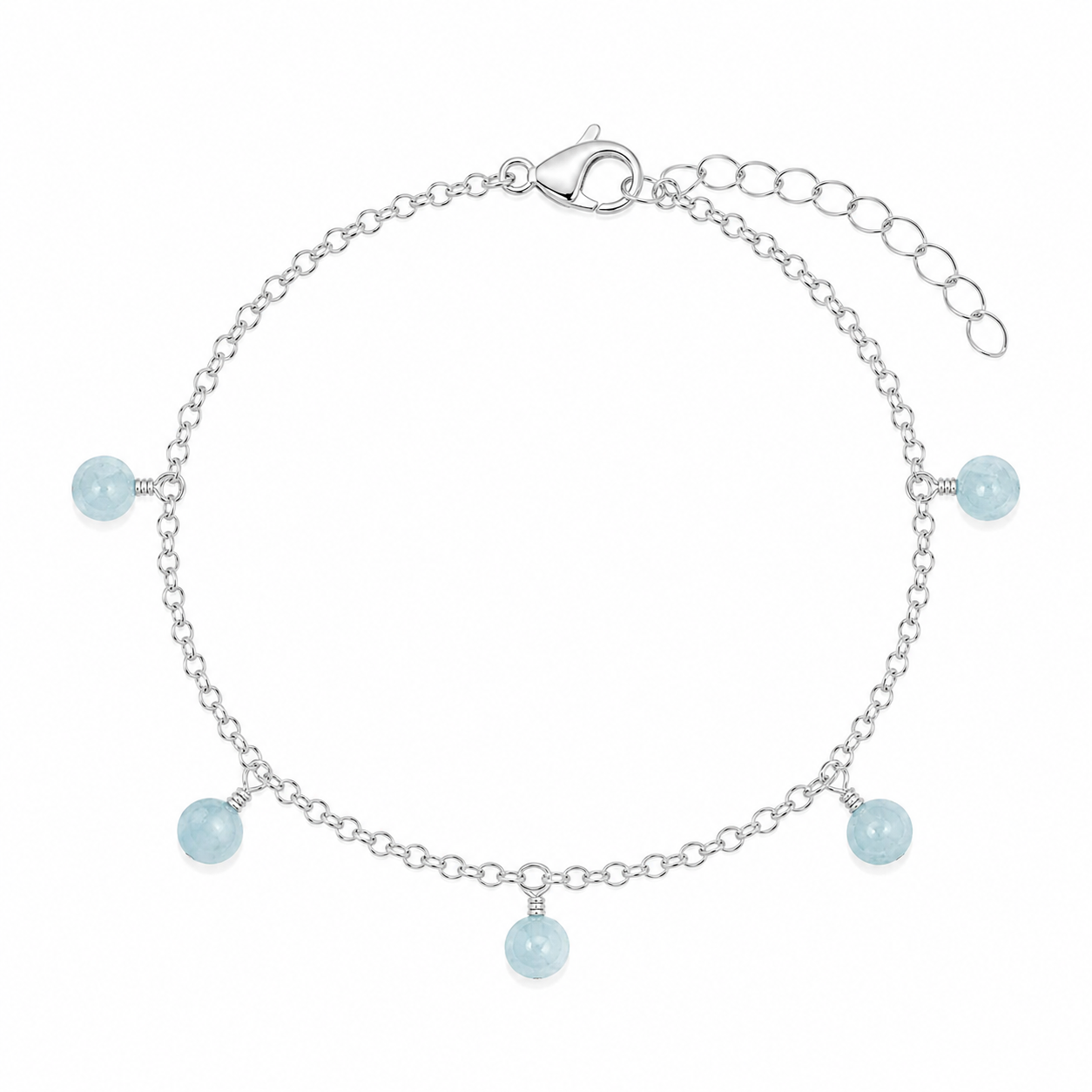 Aquamarine Boho Gemstone Bead Drop Charm Bracelet