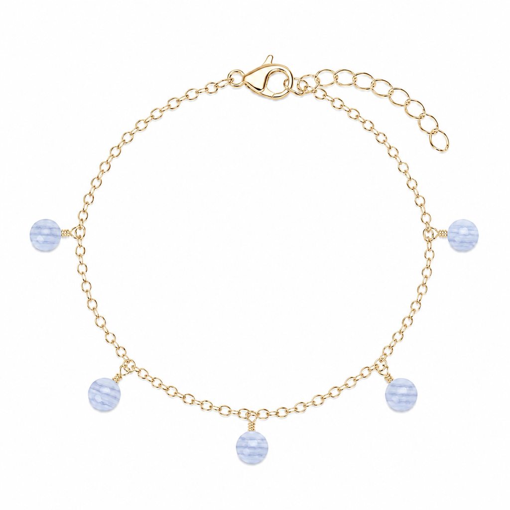 Blue Lace Agate Boho Gemstone Bead Drop Charm Bracelet