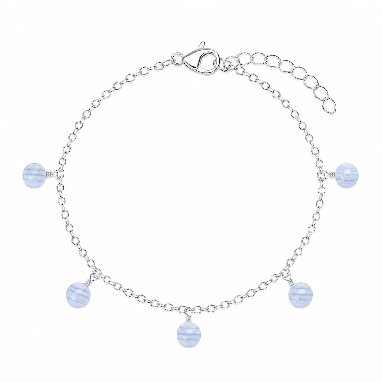 Blue Lace Agate Boho Gemstone Bead Drop Charm Bracelet