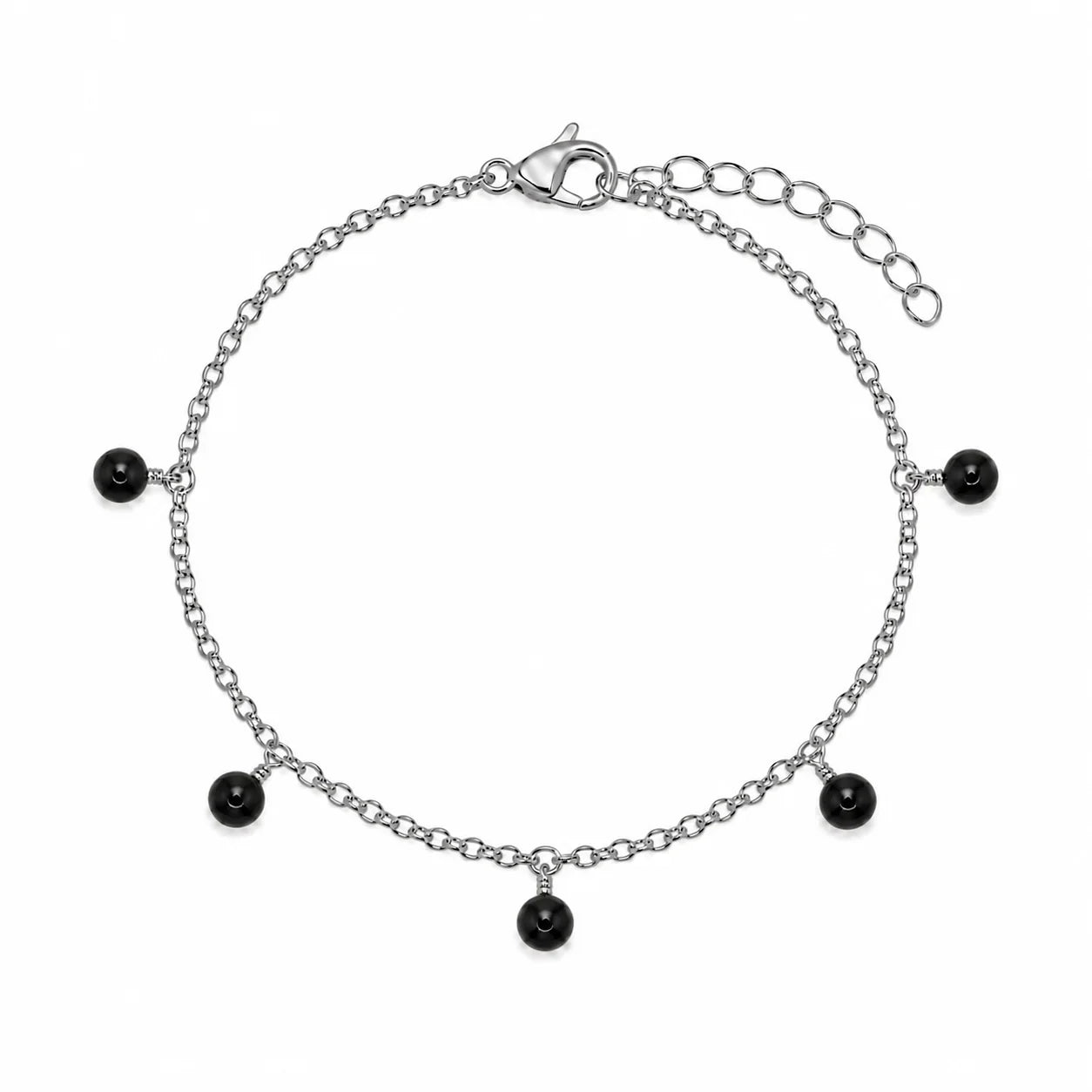 Black Tourmaline Boho Gemstone Bead Drop Charm Bracelet