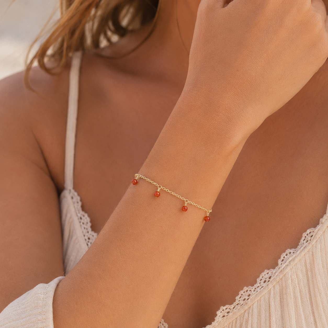 Carnelian Boho Gemstone Bead Drop Charm Bracelet