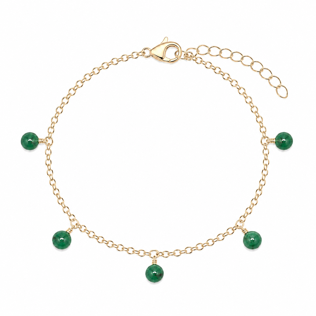 Emerald Boho Gemstone Bead Drop Charm Bracelet