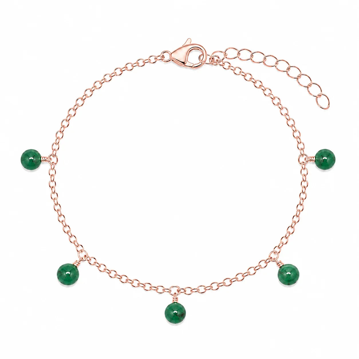 Emerald Boho Gemstone Bead Drop Charm Bracelet