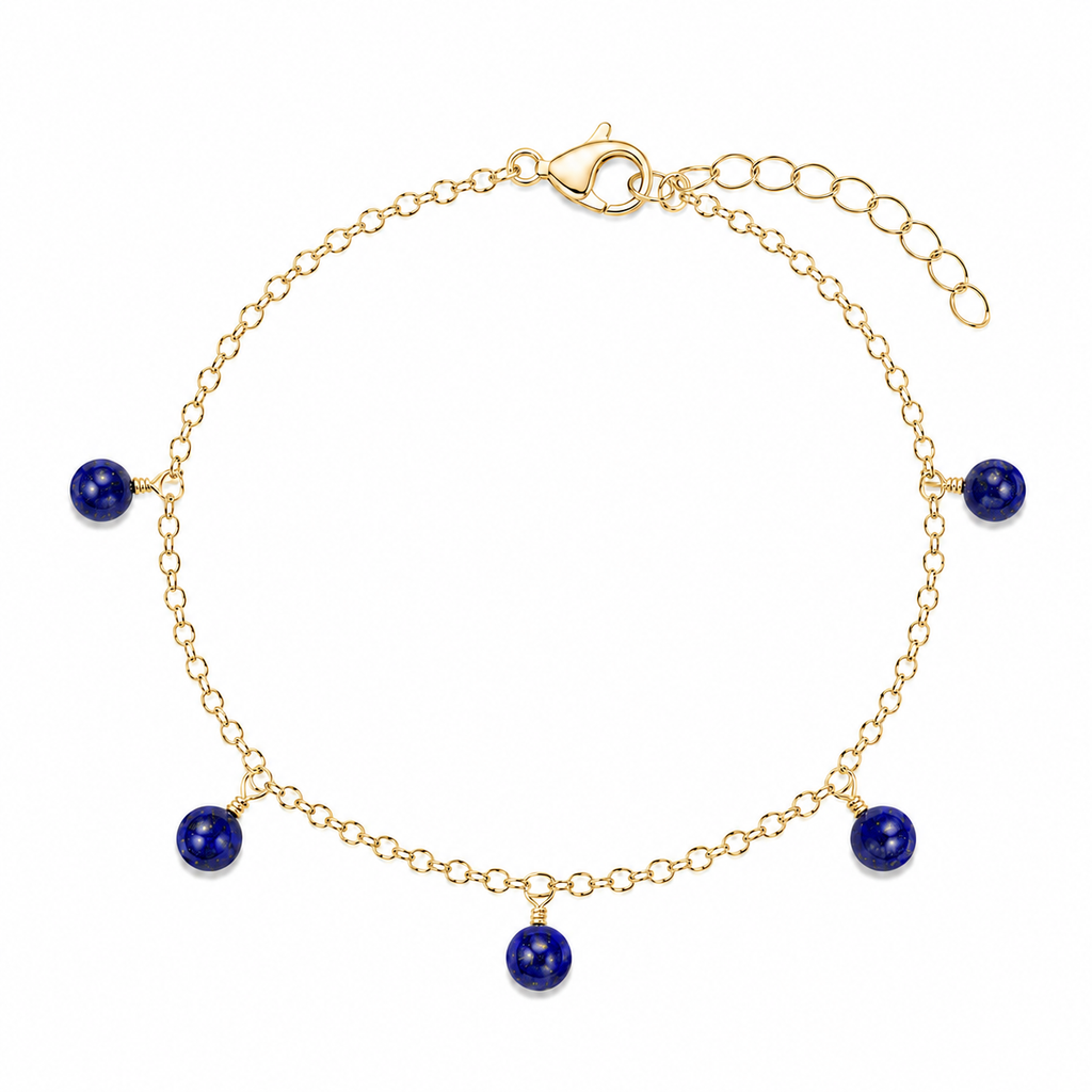 Lapis Lazuli Boho Gemstone Bead Drop Charm Bracelet