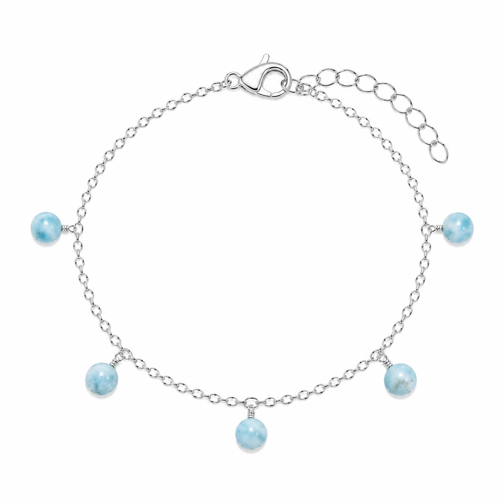 Larimar Boho Gemstone Bead Drop Charm Bracelet