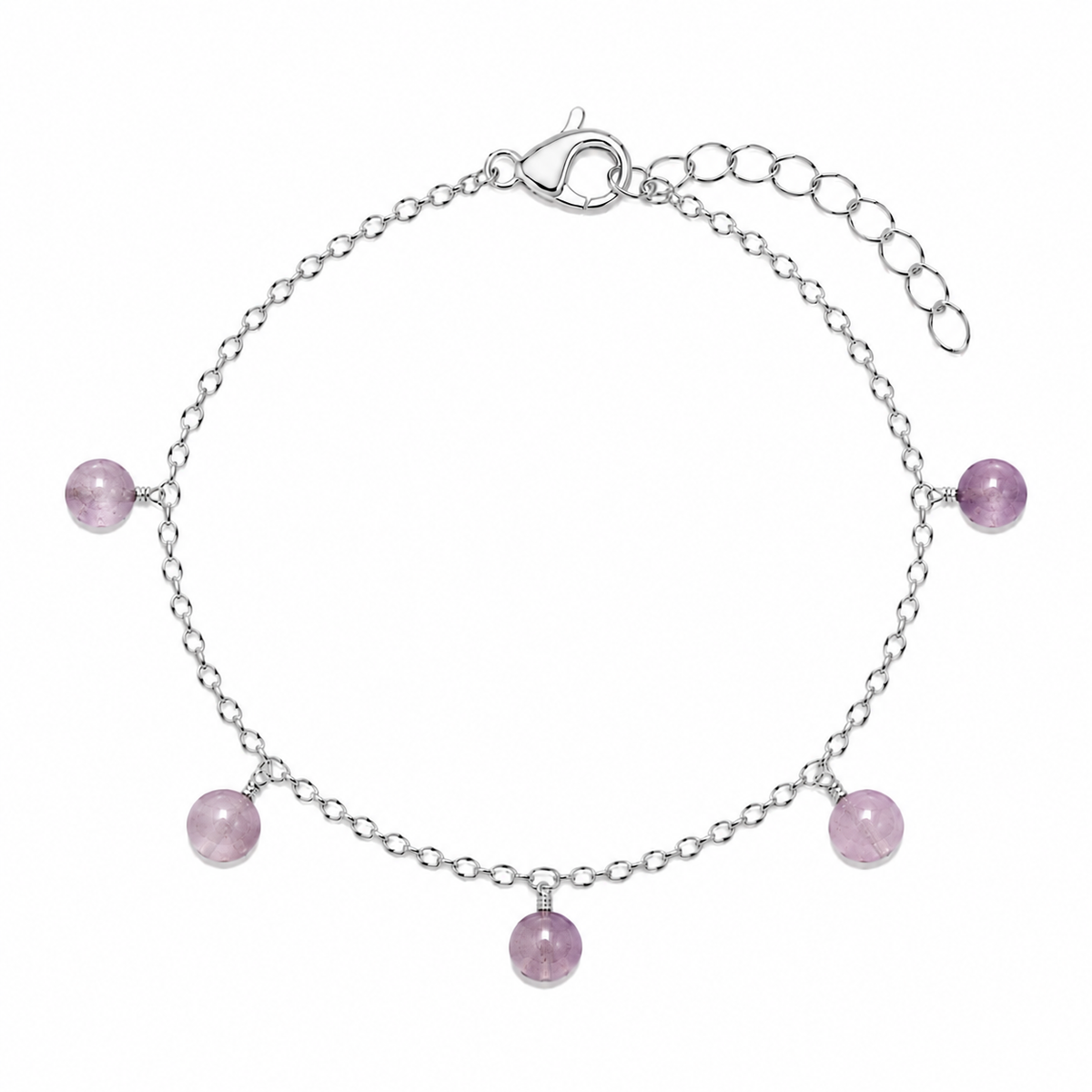 Pink Amethyst Boho Gemstone Bead Drop Charm Bracelet