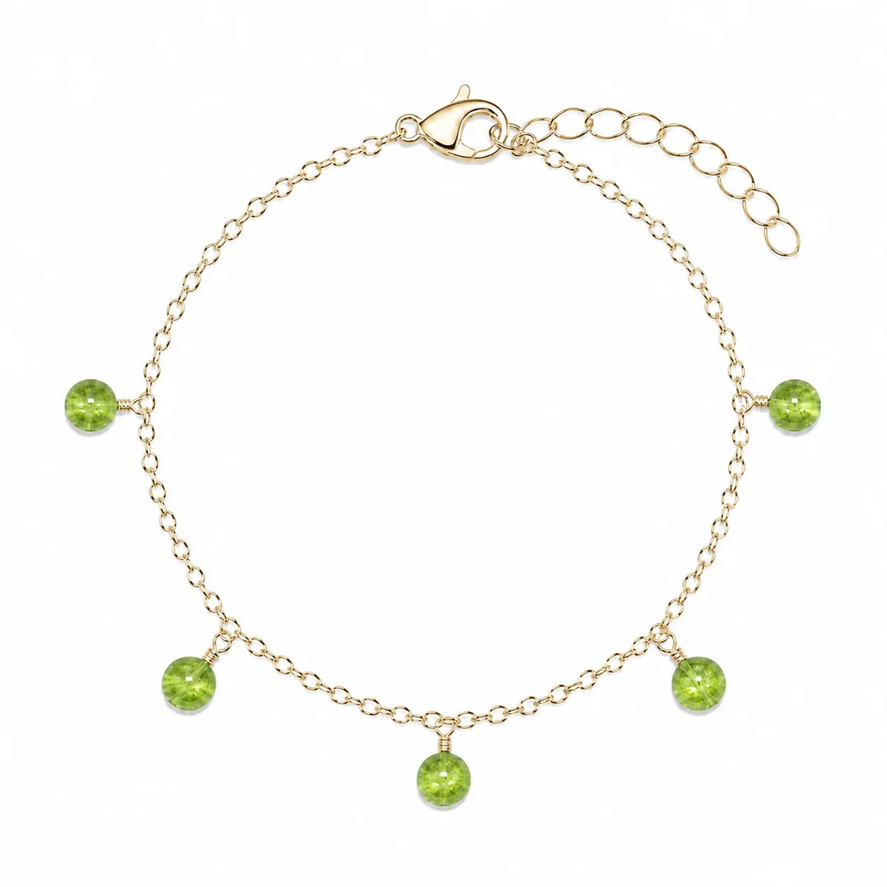 Peridot Boho Gemstone Bead Drop Charm Bracelet