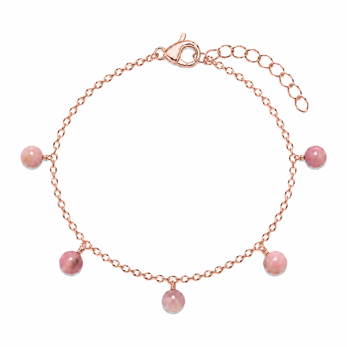 Pink Peruvian Opal Boho Gemstone Bead Drop Charm Bracelet