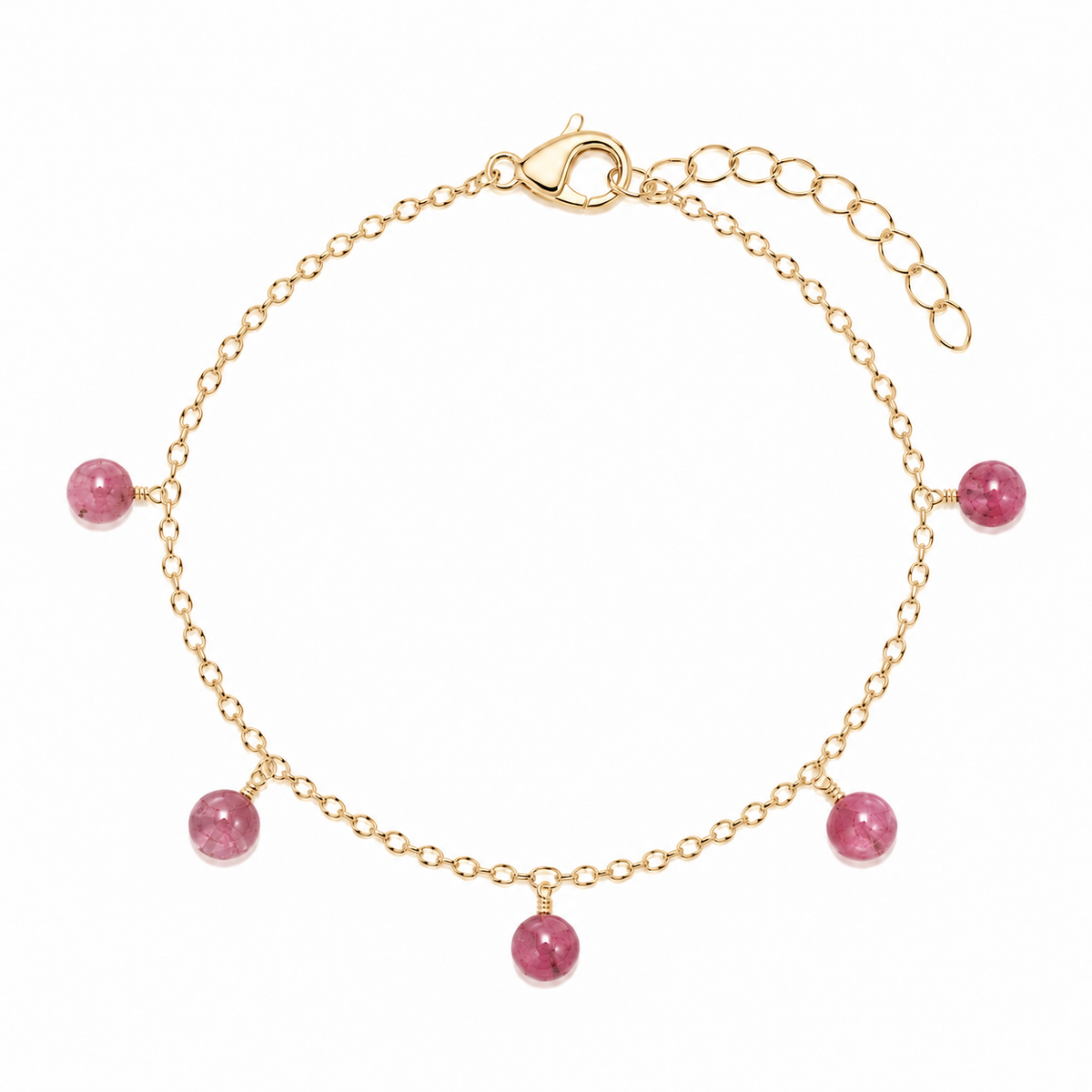 Pink Tourmaline Boho Gemstone Bead Drop Charm Bracelet