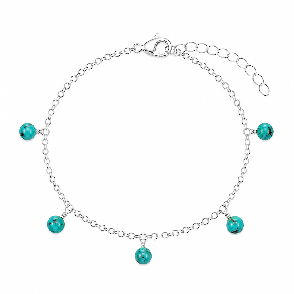 Turquoise Boho Gemstone Bead Drop Charm Bracelet