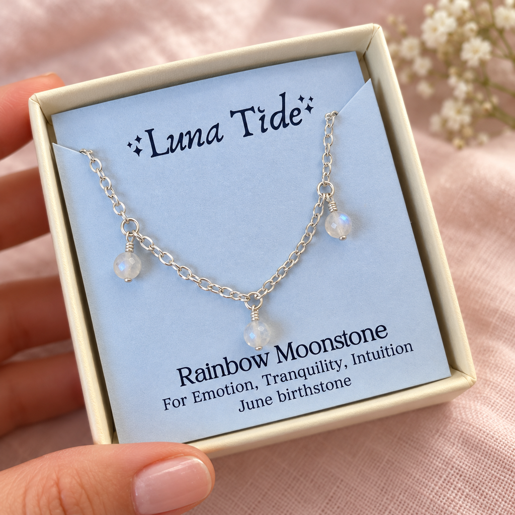 Boho Rainbow Moonstone Bead Drop Anklet