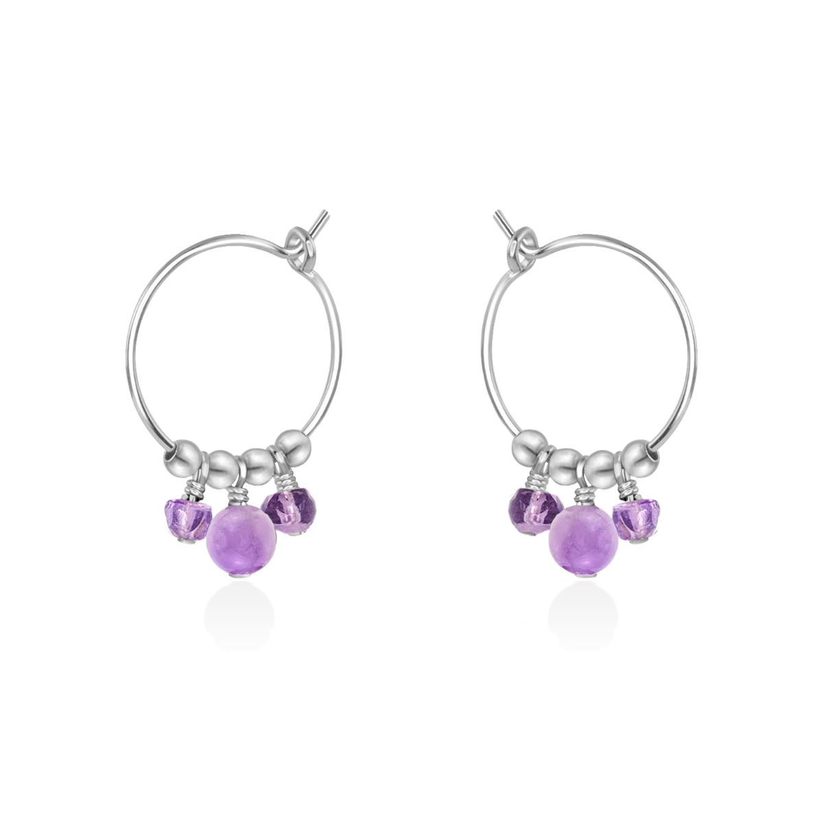 Pink Amethyst Gemstone Bead Drop Hoop Earrings