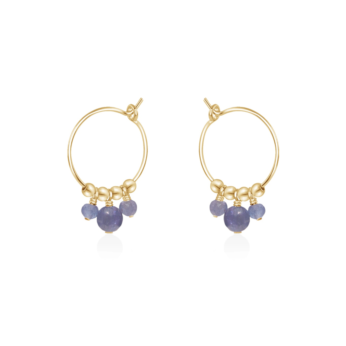 Tanzanite Gemstone Bead Drop Hoop Earrings