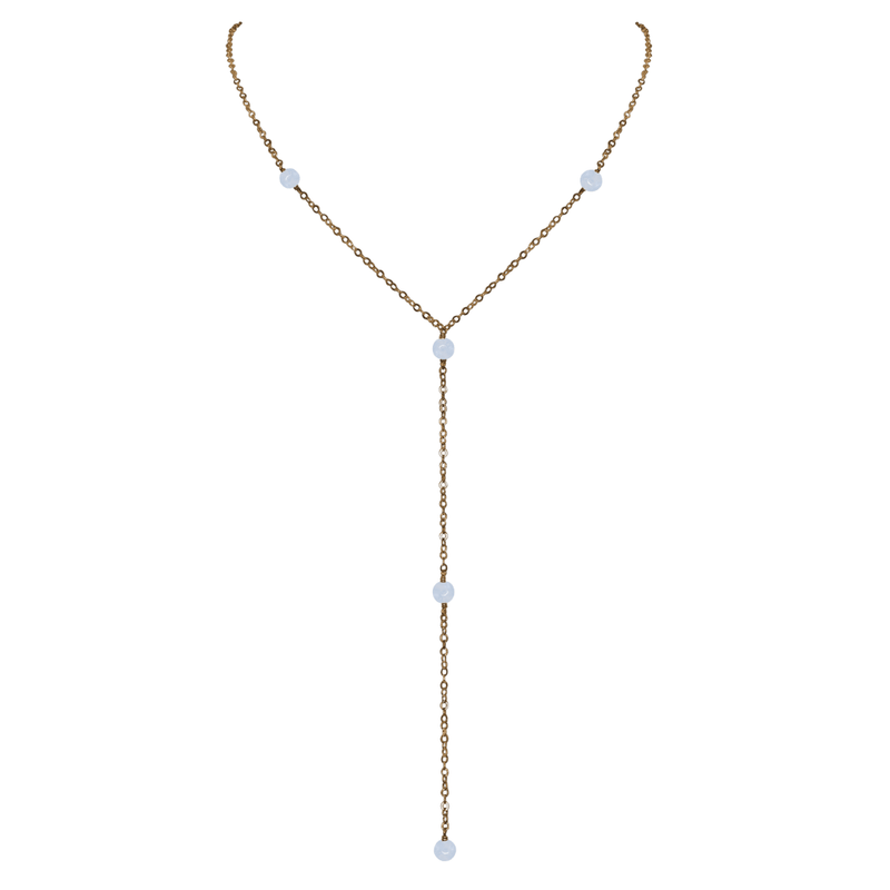 Bronze Blue Lace Agate Dainty Crystal Lariat Necklace