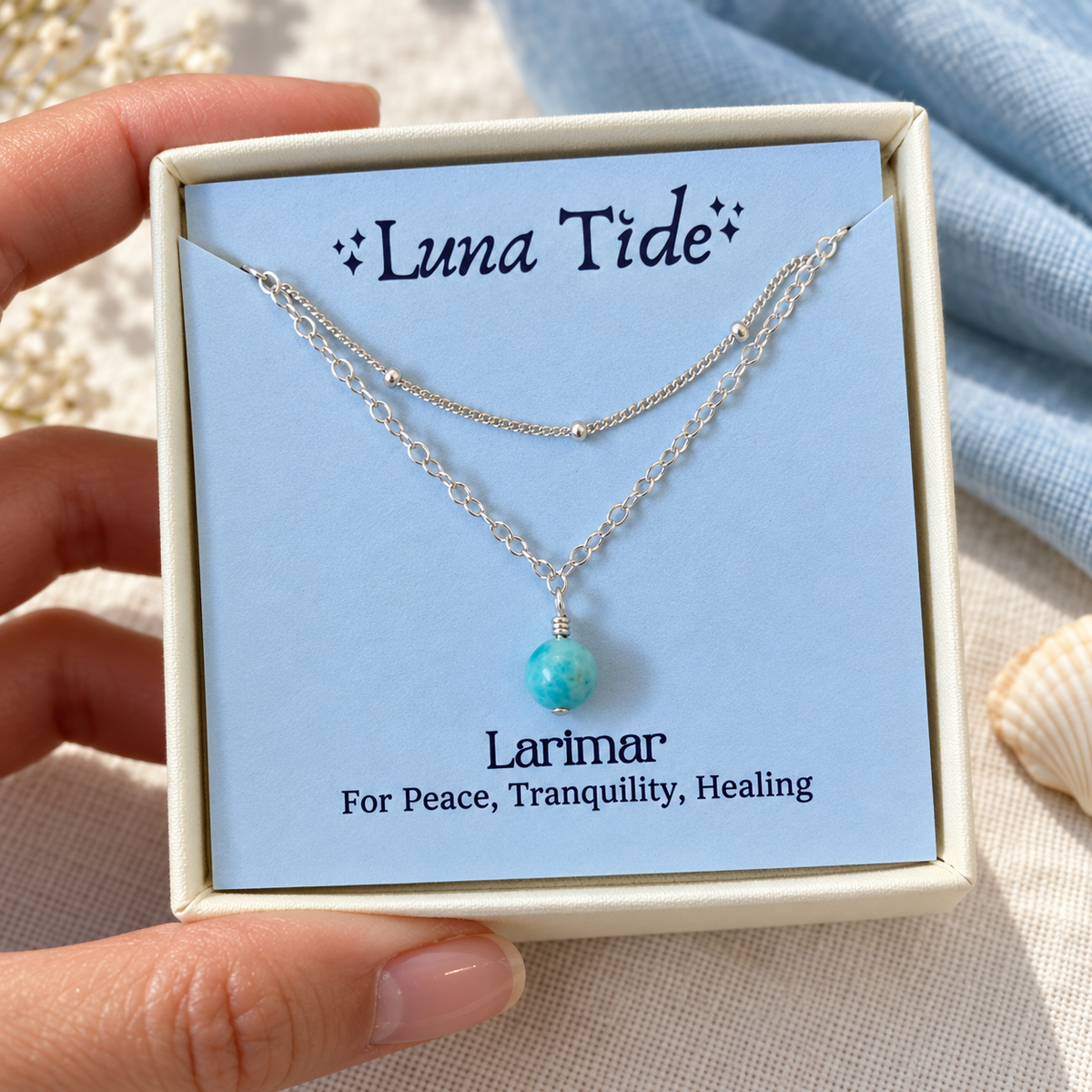 Larimar Gemstone Chain Layered Choker Necklace