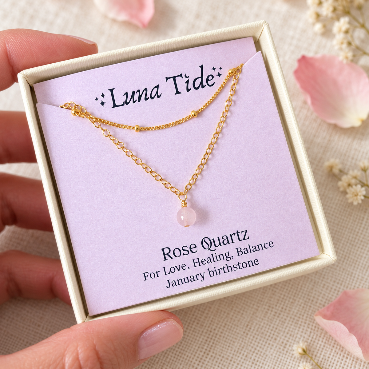 Rose Quartz Gemstone Chain Layered Choker Necklace