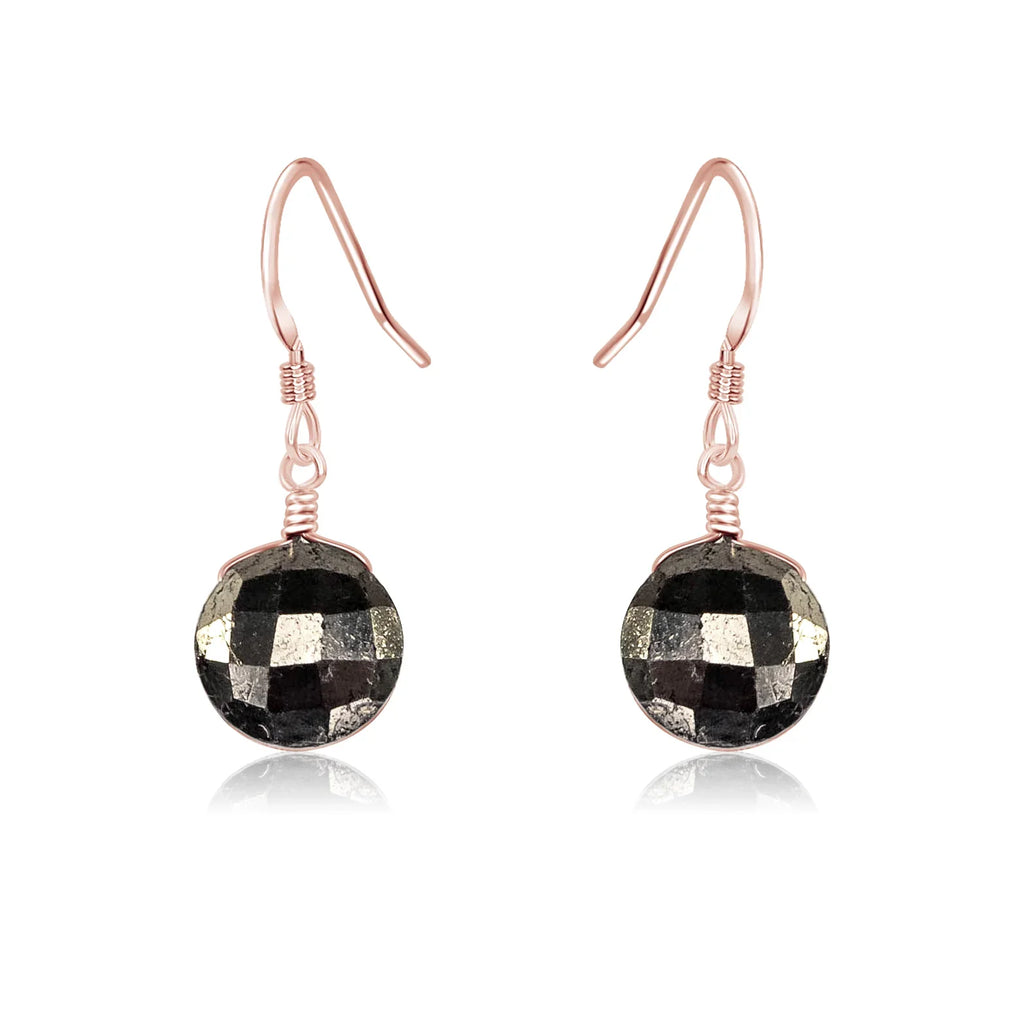 Faceted Pyrite Crystal Circle Dangle Earrings