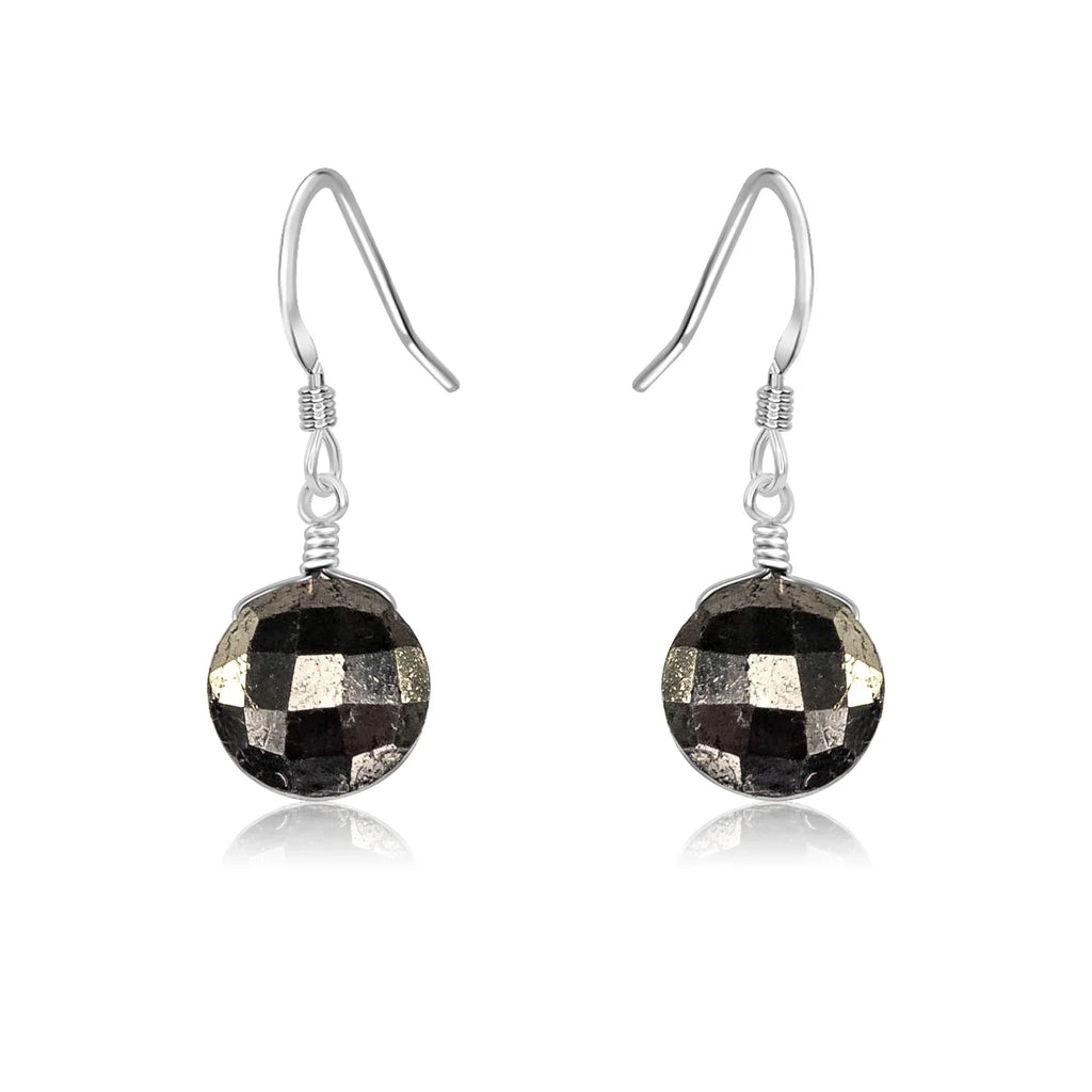 Faceted Pyrite Crystal Circle Dangle Earrings
