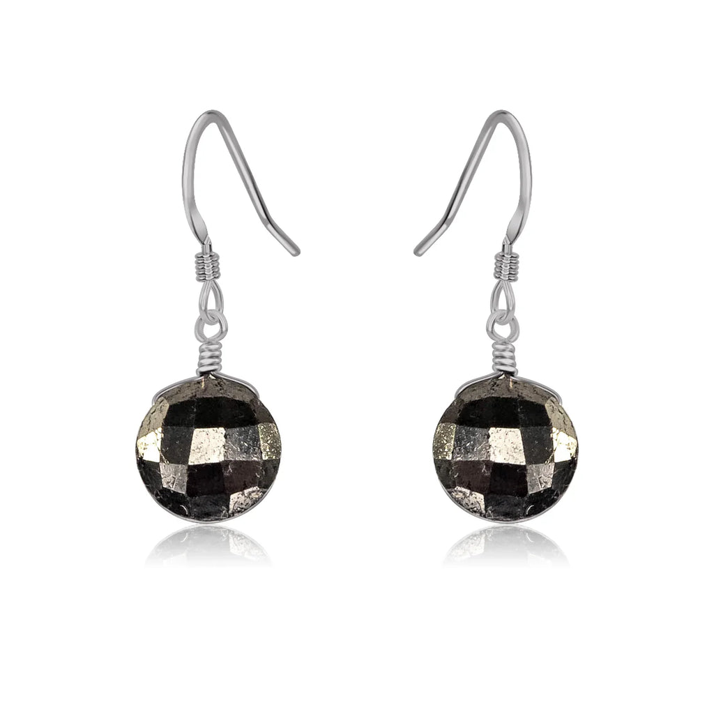 Faceted Pyrite Crystal Circle Dangle Earrings