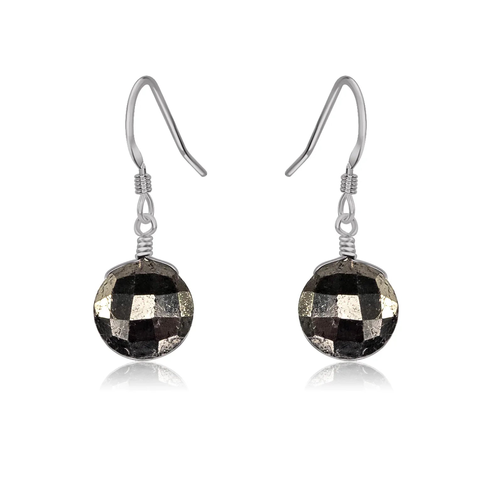 Faceted Pyrite Crystal Circle Dangle Earrings
