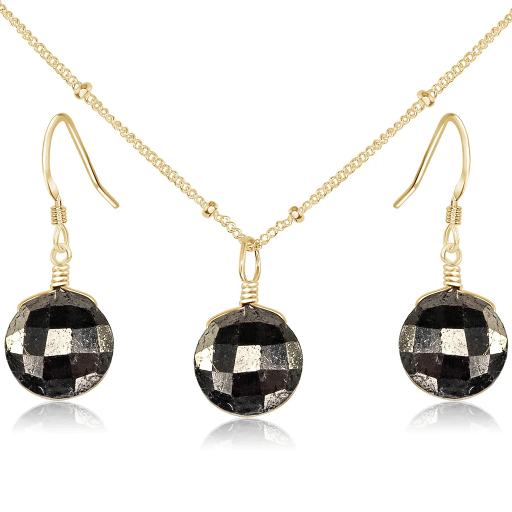 Faceted Pyrite Crystal Circle Jewellery Set