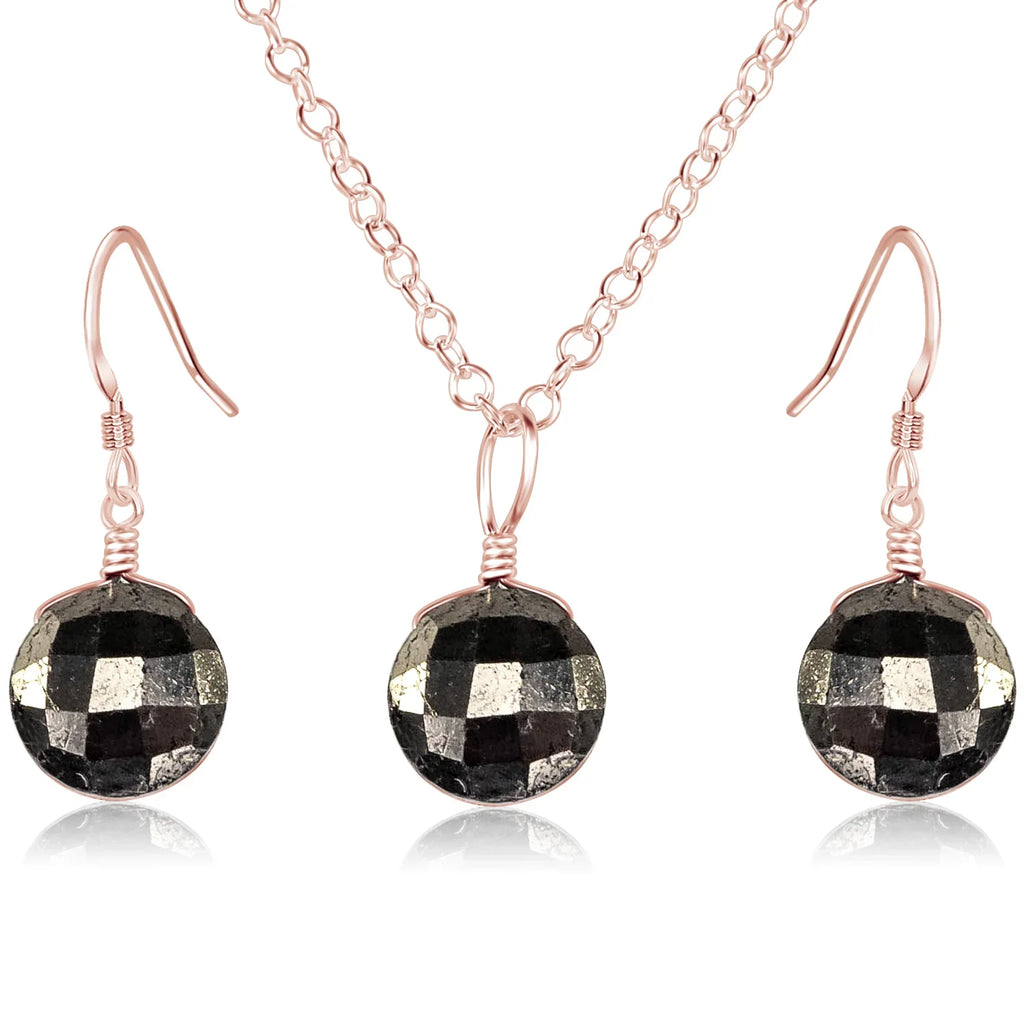 Faceted Pyrite Crystal Circle Jewellery Set