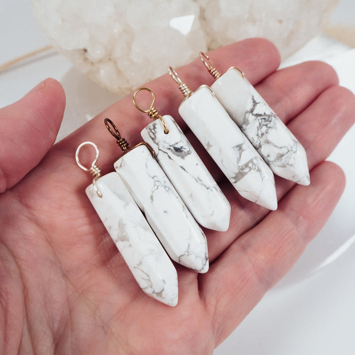 White Howlite Polished Hexagonal Point Crystal Pendant