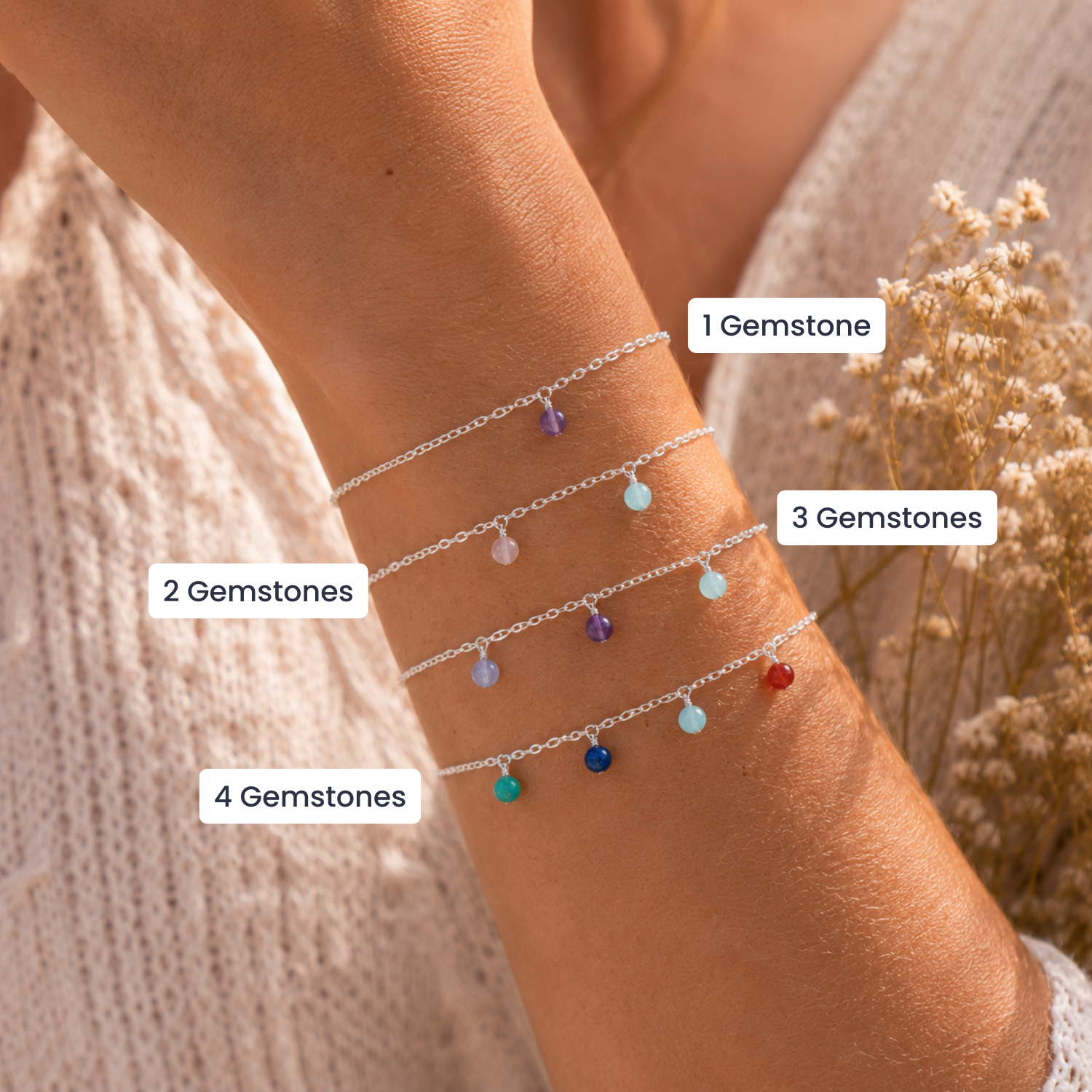 Custom Boho Gemstone Bead Drop Bracelet