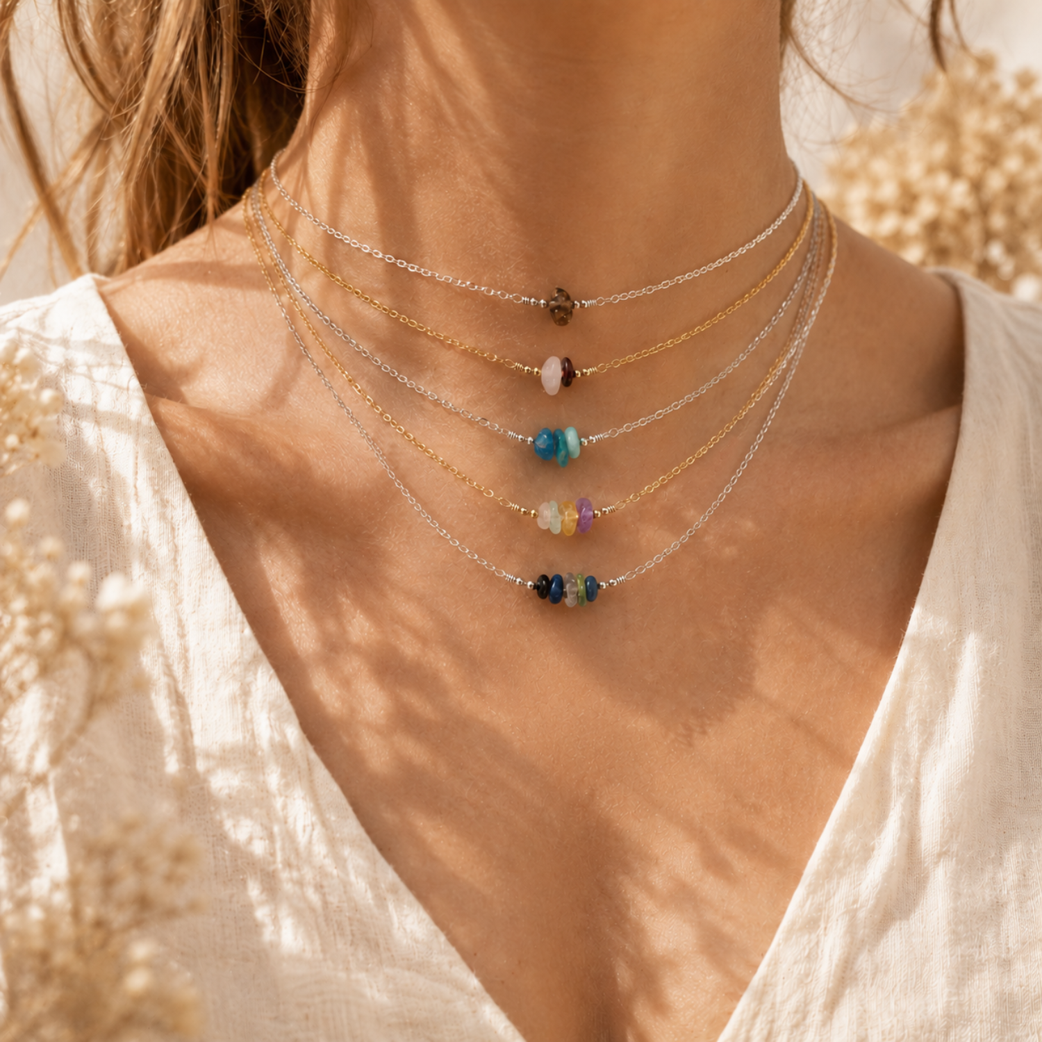 Custom Crystal Chip Bead Bar Necklace