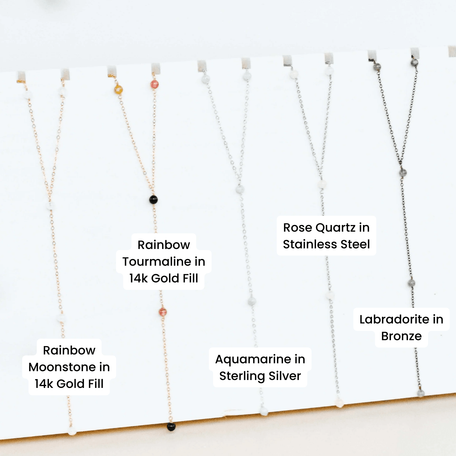 Custom Dainty Gemstone Beaded Chain Lariat Y Necklace