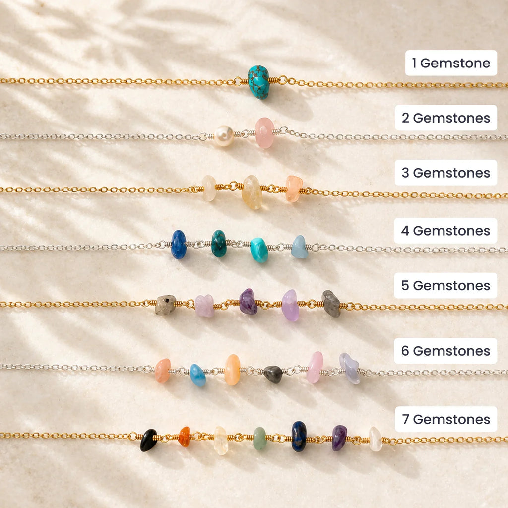 Custom Gemstone Beaded Chain Necklace - Custom Gemstone Beaded Chain Necklace - 14k Gold Fill / 30cm (12") - Choker - Luna Tide Handmade Crystal Jewellery