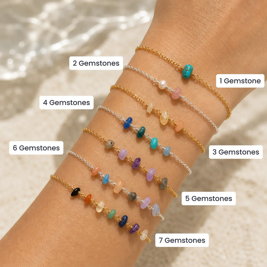 Custom Gemstone Beaded Chain Bracelet - Custom Gemstone Beaded Chain Bracelet - 14k Gold Fill / M 15-20cm (6-8") - Standard - Luna Tide Handmade Crystal Jewellery