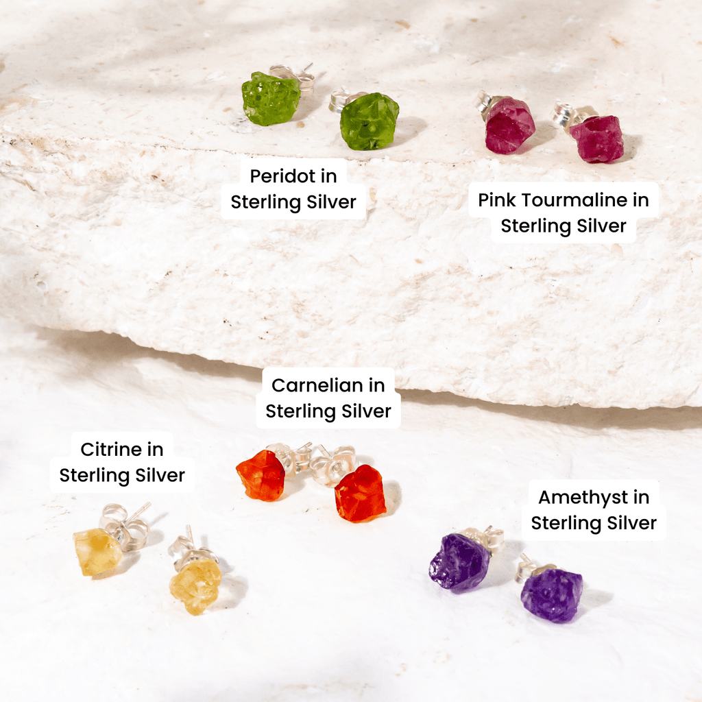 Custom Raw Crystal Gemstone Stud Earrings