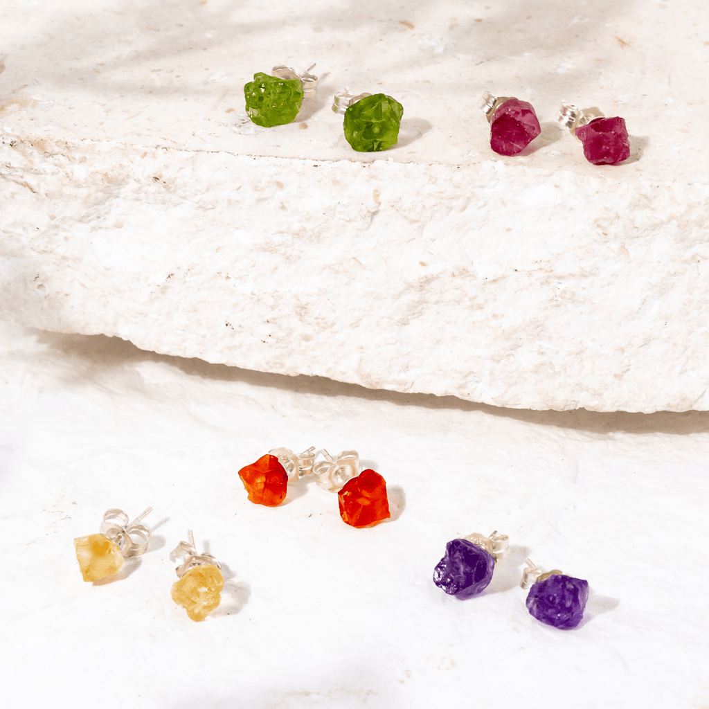 Custom Raw Crystal Gemstone Stud Earrings