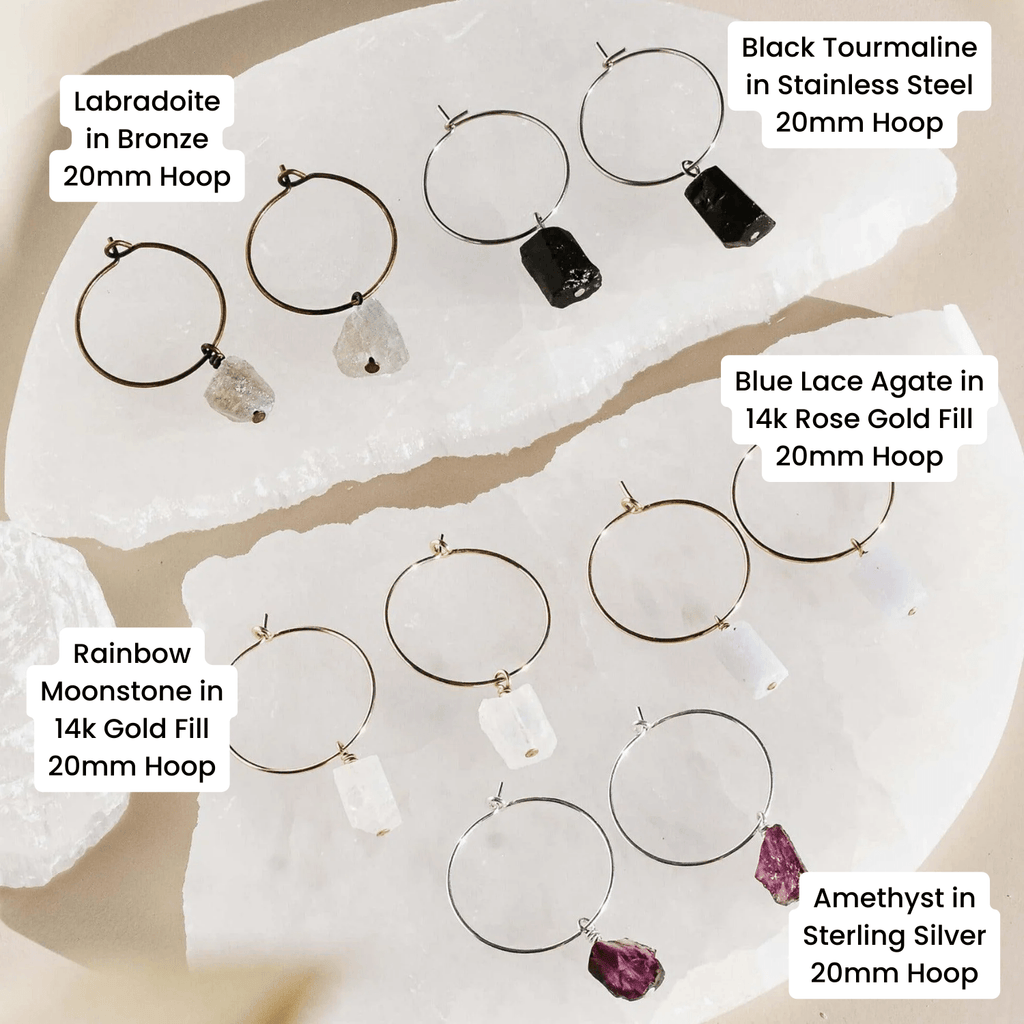 Custom Raw Gemstone Dangle Hoop Earrings