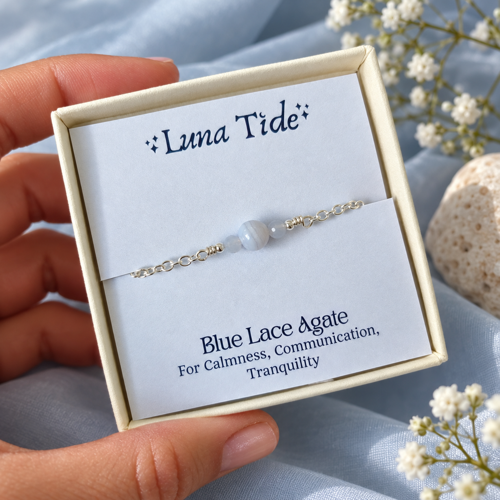 Dainty Blue Lace Agate Gemstone Anklet