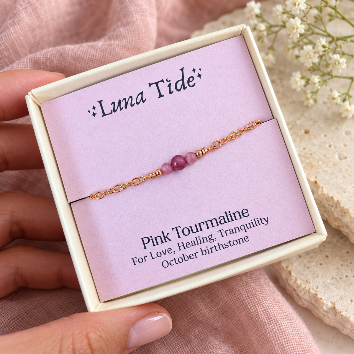 Dainty Pink Tourmaline Gemstone Bracelet