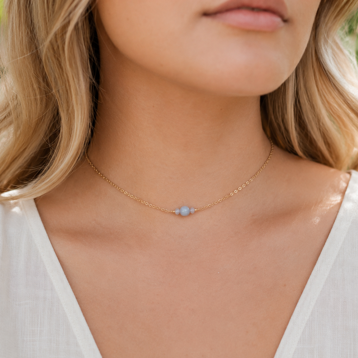 Dainty Angelite Gemstone Choker Necklace