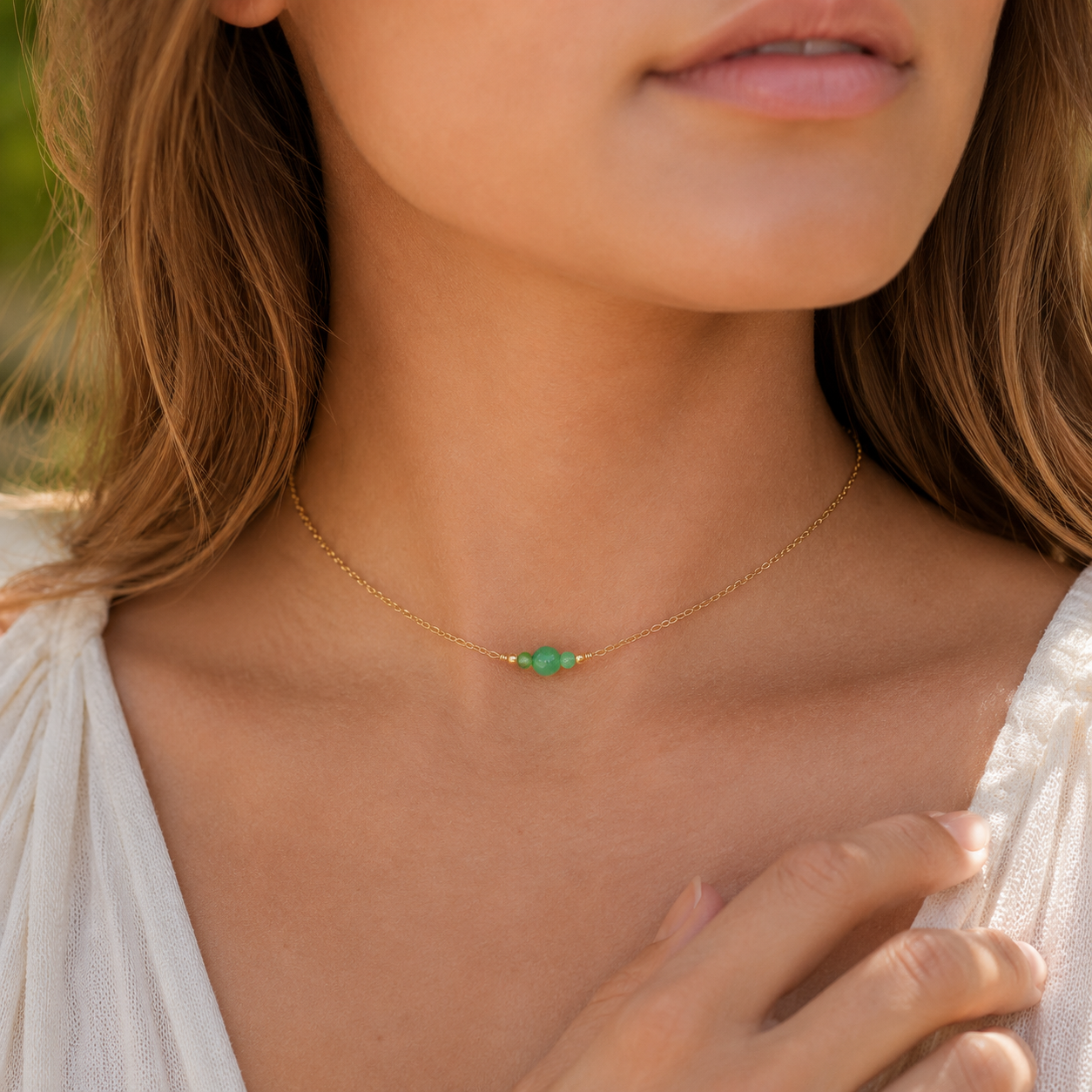 Dainty Chrysoprase Gemstone Choker Necklace