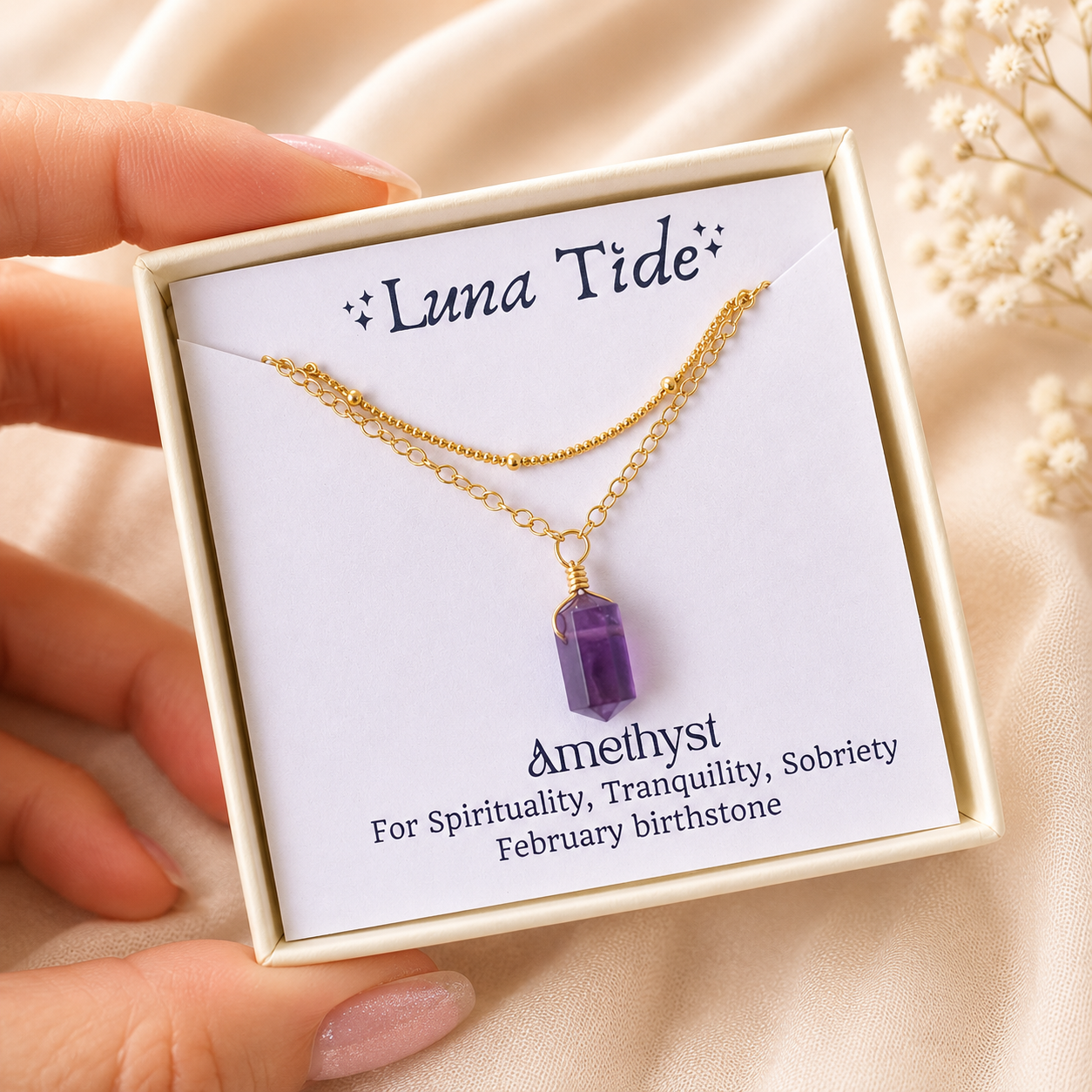 Amethyst Double Terminated Crystal Chain Layered Choker Necklace