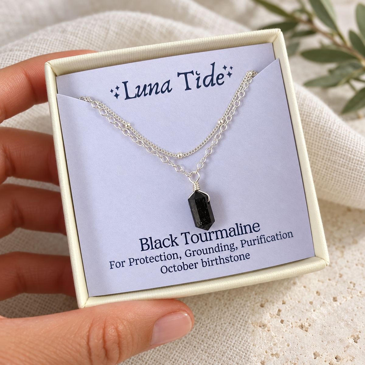 Black Tourmaline Double Terminated Crystal Chain Layered Choker Necklace