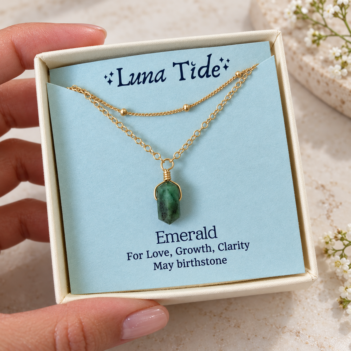 Emerald Double Terminated Crystal Chain Layered Choker Necklace