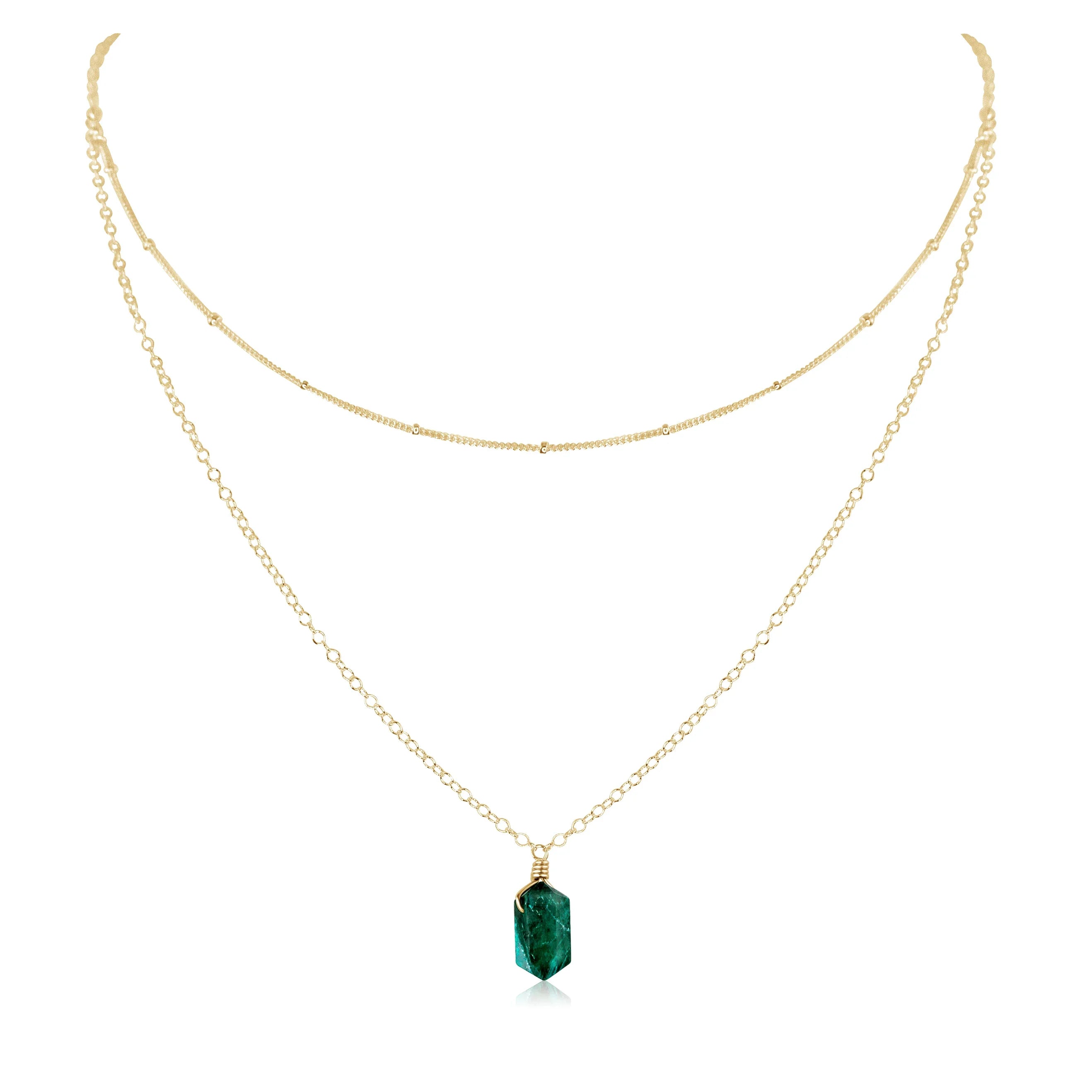 Emerald Double Terminated Crystal Chain Layered Choker Necklace