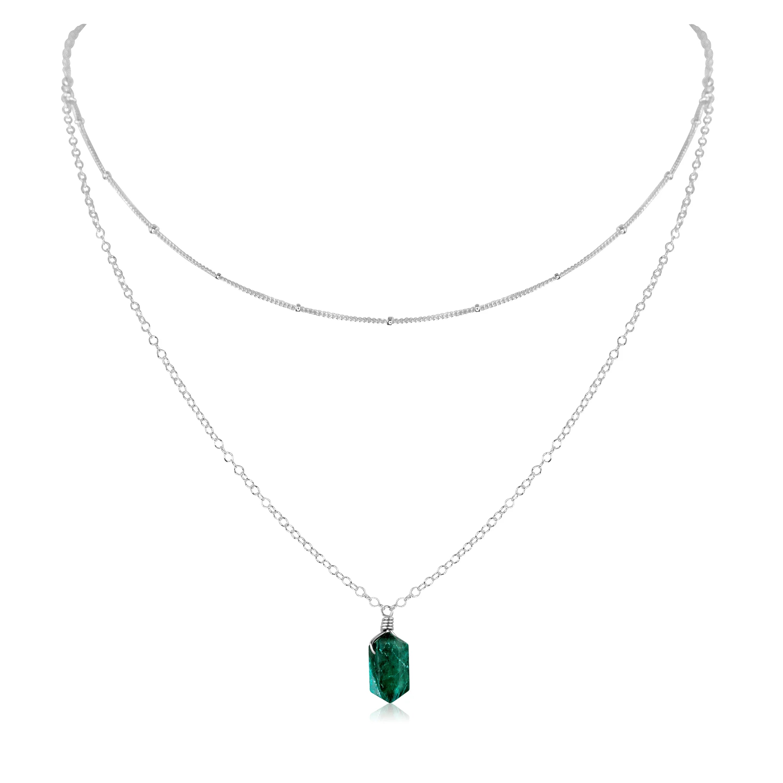 Emerald Double Terminated Crystal Chain Layered Choker Necklace