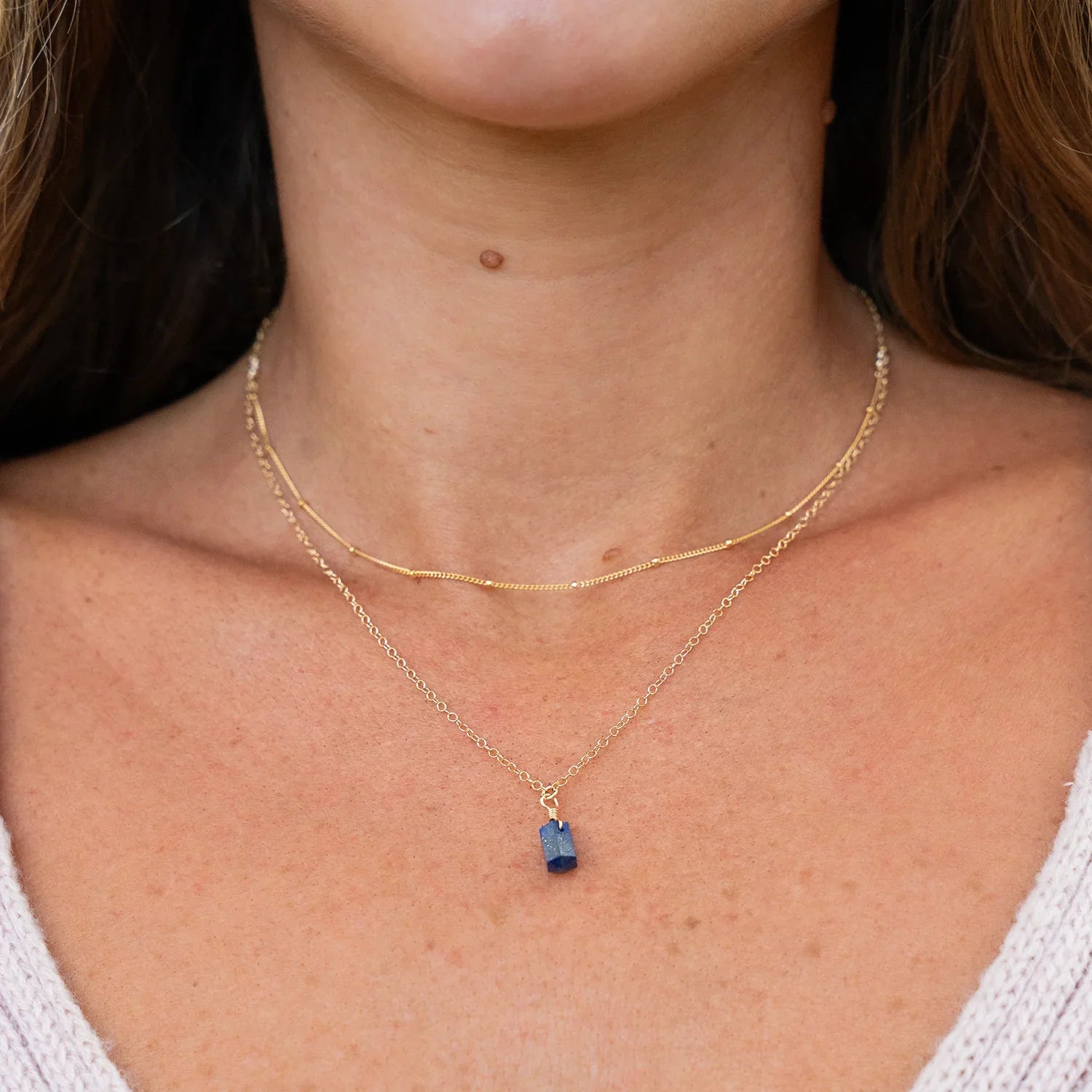 Lapis Lazuli Double Terminated Crystal Chain Layered Choker Necklace